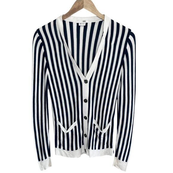 Kule The Jax Cardigan Navy & White Striped Preppy Knit Sweater XS - Picture 1 of 11